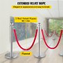 VEVOR 6 PCS Silver Stanchions Posts Stainless Steel Stanchion Queue Post Red Rope Retractable 38In for Both Indoor and Outdoor use.