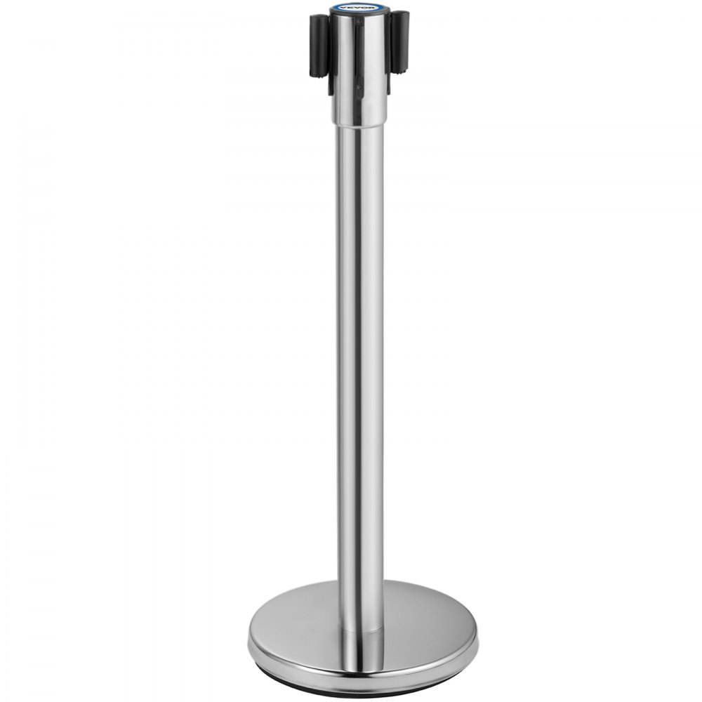 VEVOR Soporte de control de multitudes, juego de 2 soportes con cinturón retráctil negro de 6,6 pies/2 m, barrera de control de multitudes plateada con base de hormigón y metal, montaje de fácil conexión utilizado para aeropuertos, teatros