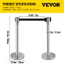 VEVOR Crowd Control Stanchion Stanchion Set 2 Pieces with 6.6 ft/2 m Black Belt