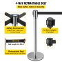 VEVOR Crowd Control Stanchion, Set of 2 Pieces Stanchion Set, Stanchion Set with 6.6 ft/2 m Black Retractable Belt, Silver Crowd Control Barrier w/ Concrete and Metal Base – Easy Connect Assembly