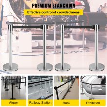 VEVOR Crowd Control Stanchion, Set of 2 Pieces Stanchion Set, Stanchion Set with 6.6 ft/2 m Black Retractable Belt, Silver Crowd Control Barrier w/ Concrete and Metal Base – Easy Connect Assembly
