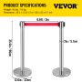 VEVOR Crowd Control Stanchion, Set of 6 Pieces Stanchion Set, Stanchion Set with 6.6 ft/2 m Red Retractable Belt, Crowd Control Barrier with Rubber Base – Easy Connect Assembly for Crowd Control (Silv