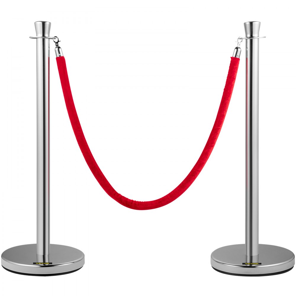 VEVOR crowd control stanchion with red velvet rope and stainless steel posts.