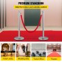 VEVOR Crowd Control Stanchion, Set of 2 Pieces Stanchion Set, Stanchion Set with 5 ft/1.5 m Red Velvet Rope, Silver Crowd Control Barrier with Sturdy Concrete and Metal Base - Easy Connect Assembly