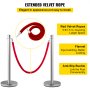 VEVOR Crowd Control Stanchion, Set of 2 Pieces Stanchion Set, Stanchion Set with 5 ft/1.5 m Red Velvet Rope, Silver Crowd Control Barrier with Sturdy Concrete and Metal Base - Easy Connect Assembly