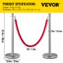 VEVOR Crowd Control Stanchion, Set of 2 Pieces Stanchion Set, Stanchion Set with 5 ft/1.5 m Red Velvet Rope, Silver Crowd Control Barrier w/Sturdy Concrete and Metal Base - Easy Connect Assembly