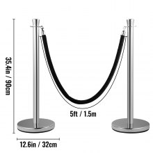 VEVOR Crowd Control Stanchion Stanchion Set 2 Pieces Set with Black Velvet Rope