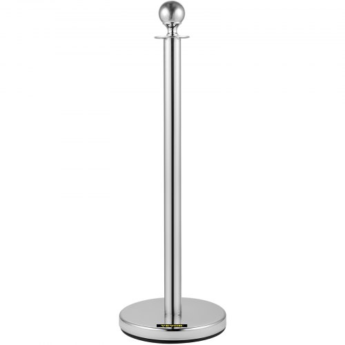 VEVOR Crowd Control Stanchion, Set of 8 Pieces Stanchion Set, Stanchion Set with 5 ft/1.5 m Red Velvet Rope, Silver Crowd Control Barrier w/ Sturdy Concrete and Metal Base – Easy Connect Assembly