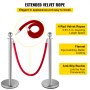 VEVOR Crowd Control Stanchion, Set of 8 Pieces Stanchion Set, Stanchion Set with 5 ft/1.5 m Red Velvet Rope, Silver Crowd Control Barrier w/ Sturdy Concrete and Metal Base – Easy Connect Assembly