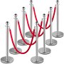 VEVOR Crowd Control állvány, 8 részes állványkészlet, állványkészlet 5 láb/1,5 m-es vörös bársony kötéllel, ezüst tömegszabályozó korlát erős beton és fém alappal – könnyen csatlakoztatható összeállítás