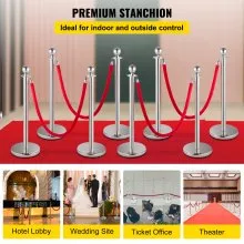 8x Queue Barrier Posts Crowd Control Silver Security Stanchion Divider Set Steel