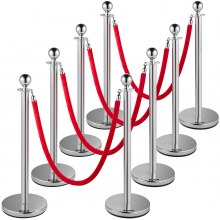 VEVOR Crowd Control-støtte, sæt med 8 stykker støttesæt, støttesæt med 1,5 m rødt fløjlsreb, sølv Crowd Control-barriere med robust beton og metalbase – Easy Connect-samling