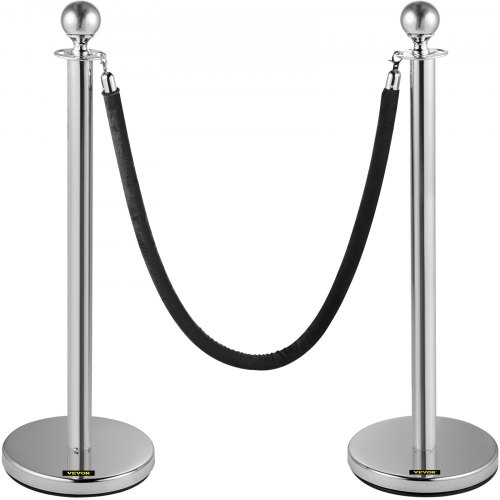 VEVOR Crowd Control Stanchion Stanchion Set 2pcs Set w/ Black Velvet Rope-Silver
