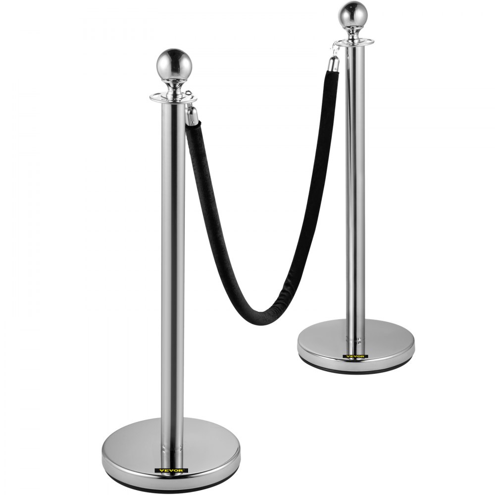 VEVOR Crowd Control Stanchion Stanchion Set 2pcs Set w/ Black Velvet Rope-Silver