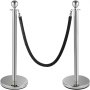 VEVOR Crowd Control Stanchion, Set of 2 Pieces Stanchion, Stanchion Set with 5 ft/1.5 m Black Velvet Rope, Silver Crowd Control Barrier with Sturdy Concrete and Metal Base – Easy Connect Assembly