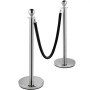 VEVOR Crowd Control Stanchion, Set of 2 Pieces Stanchion, Stanchion Set with 5 ft/1.5 m Black Velvet Rope, Silver Crowd Control Barrier with Sturdy Concrete and Metal Base – Easy Connect Assembly