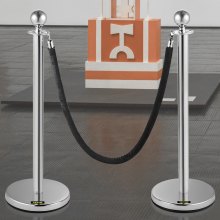 VEVOR Crowd Control Stanchion, Set of 2 Pieces Stanchion, Stanchion Set with 5 ft/1.5 m Black Velvet Rope, Silver Crowd Control Barrier w/Sturdy Concrete and Metal Base – Easy Connect Assembly