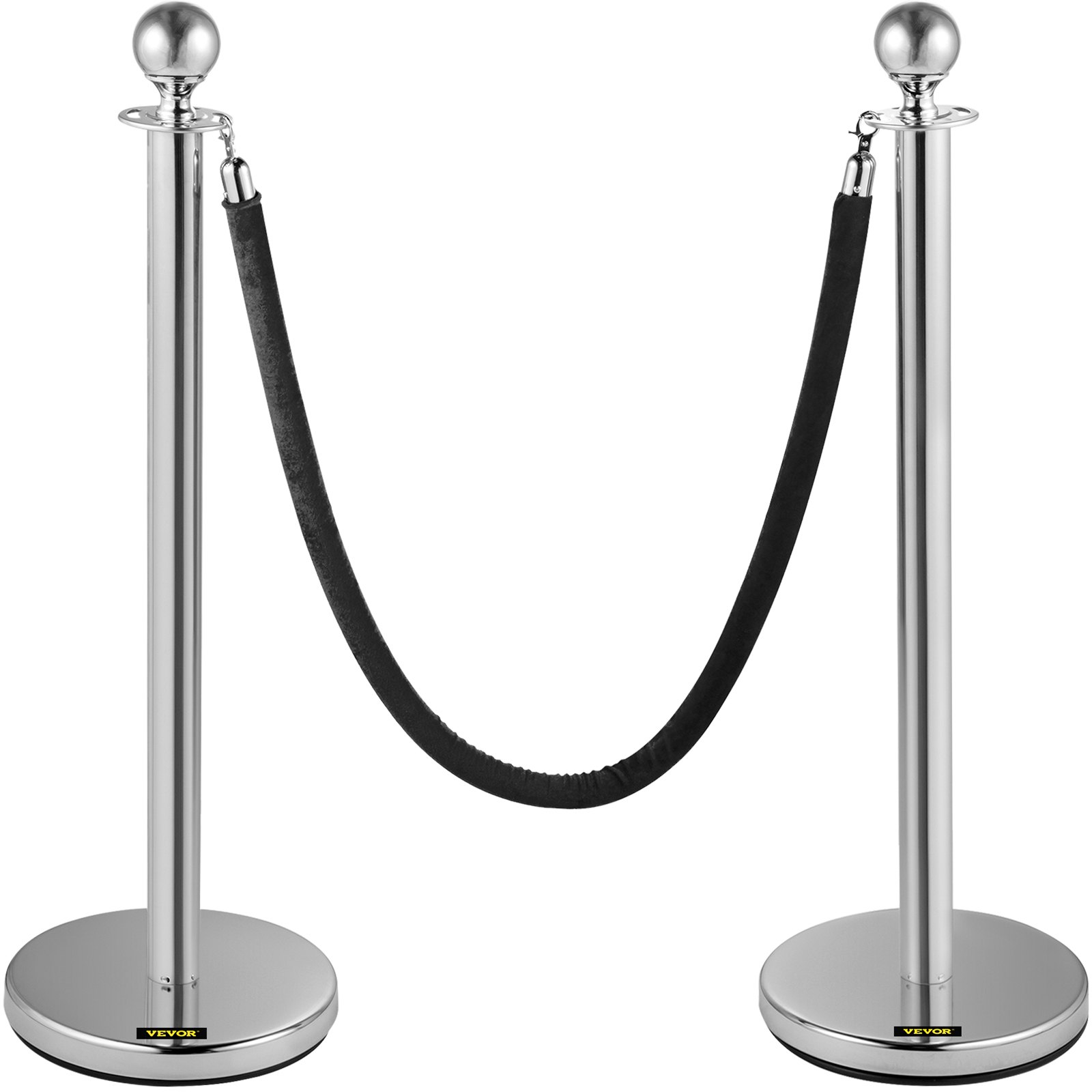 VEVOR Crowd Control Stanchion Stanchion Set 2pcs Set w/ Black Velvet Rope-Silver