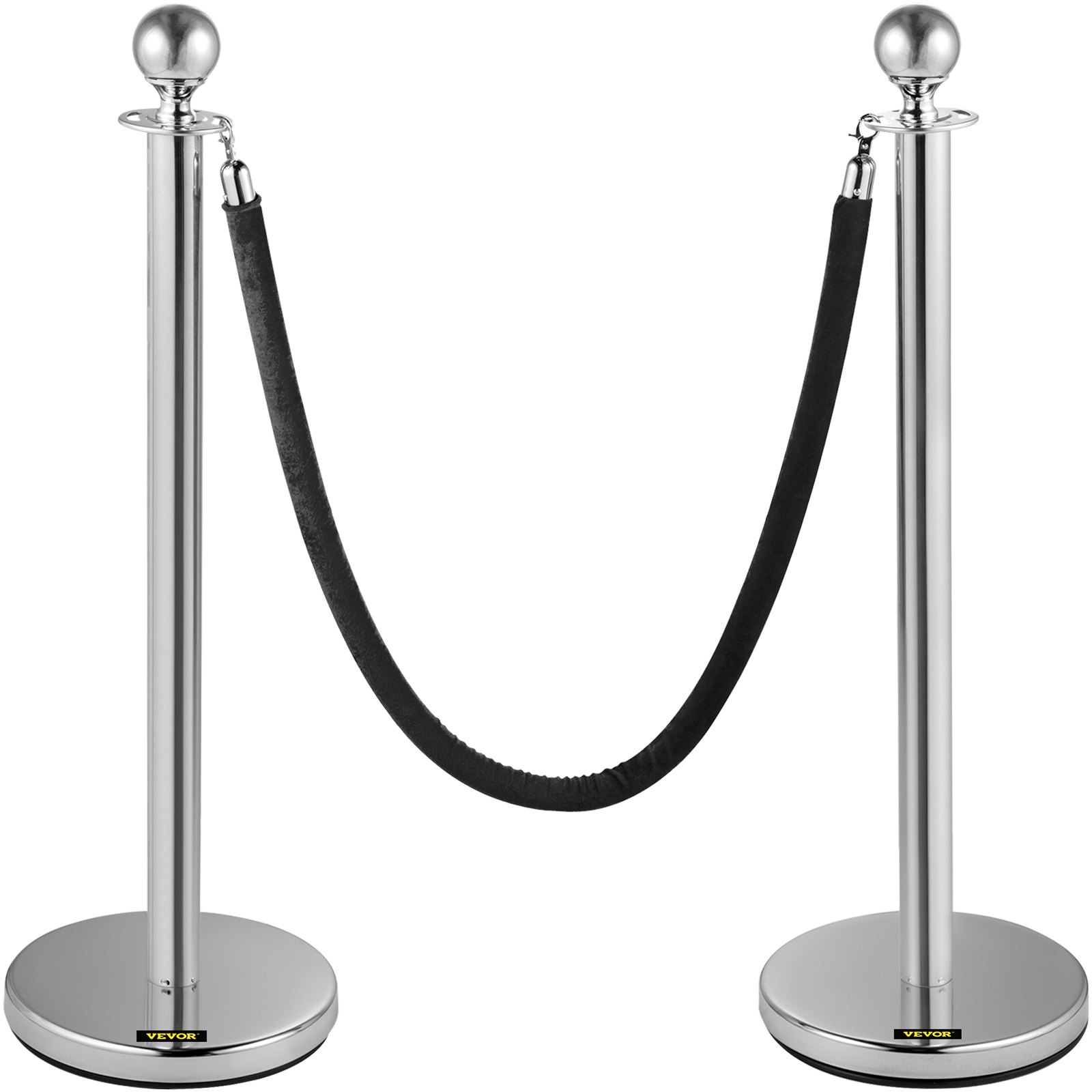 VEVOR Crowd Control Stanchion Stanchion Set 2pcs Set w/ Black Velvet Rope-Silver