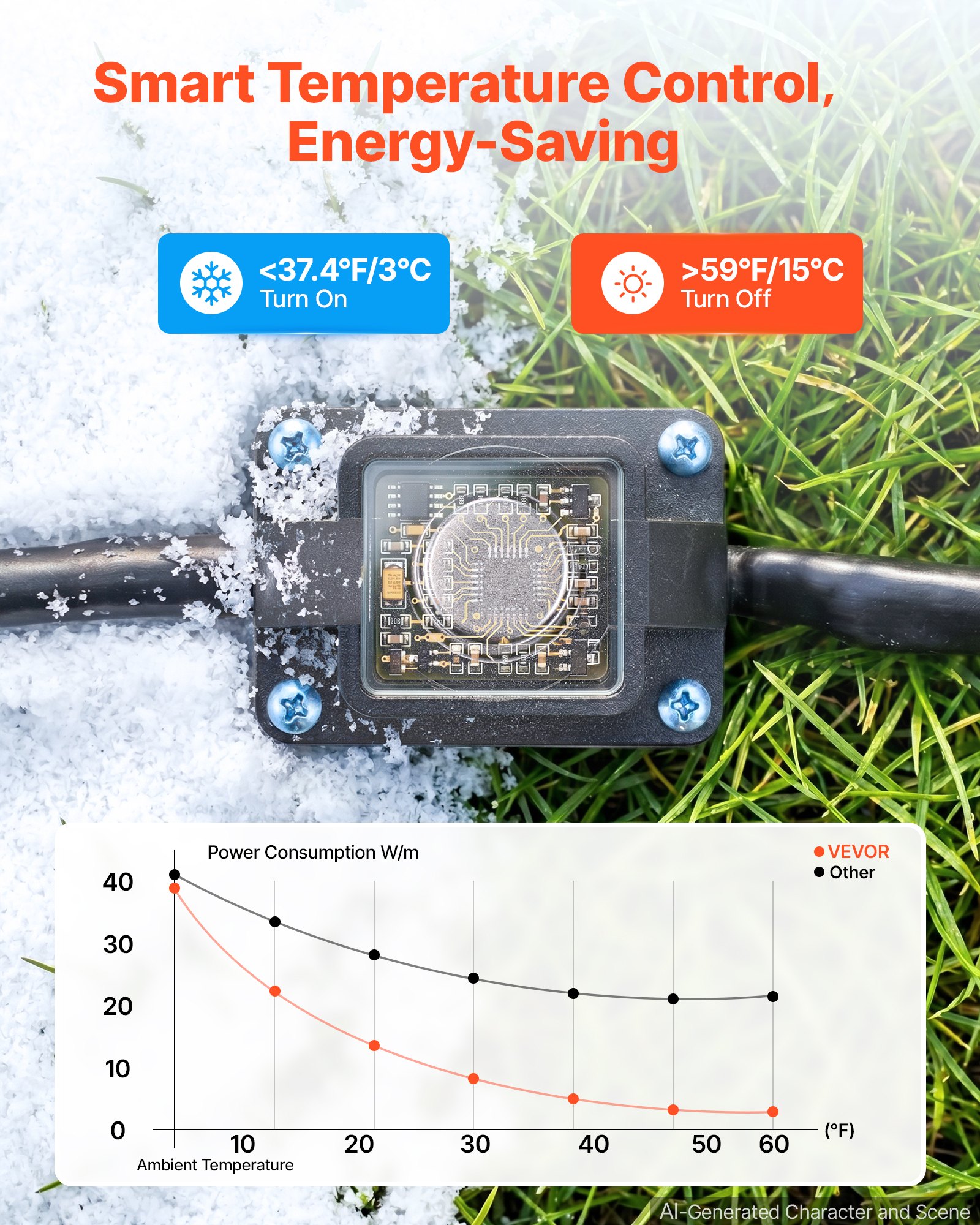 VEVOR 50FT Heated Water Hose for RV Antifreeze to -45°F Drinking Water Hose, 1/2" ID, Smooth Surface, Built-in Thermostat, Freeze & Leak-Proof, Lead and BPA Free, Fast Heating for RV Camping Garden
