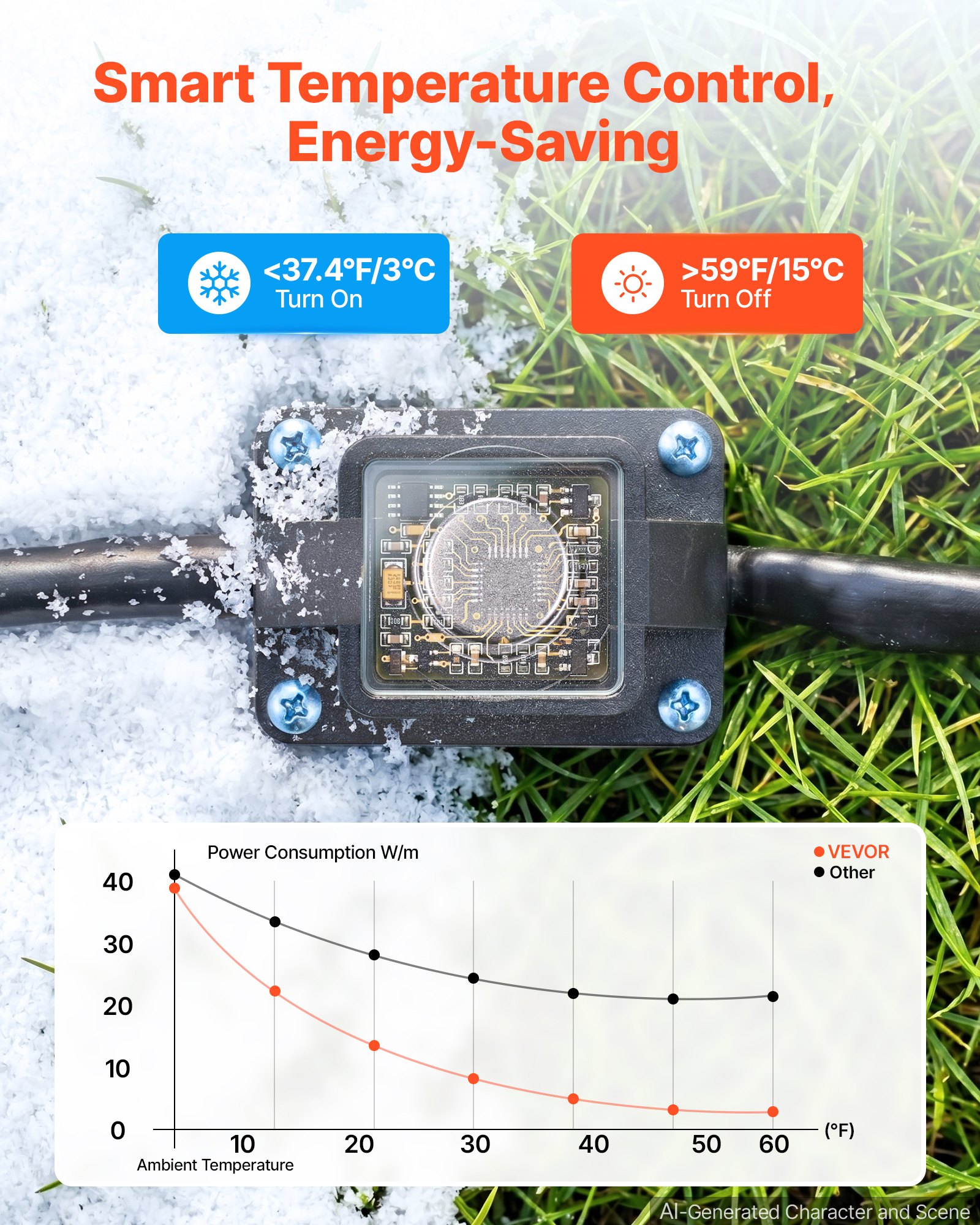 VEVOR 30FT Heated Water Hose for RV Antifreeze to -45°F Drinking Water Hose, 1/2" ID, Smooth Surface, Built-in Thermostat, Freeze & Leak-Proof, Lead and BPA Free, Fast Heating for RV Camping Garden