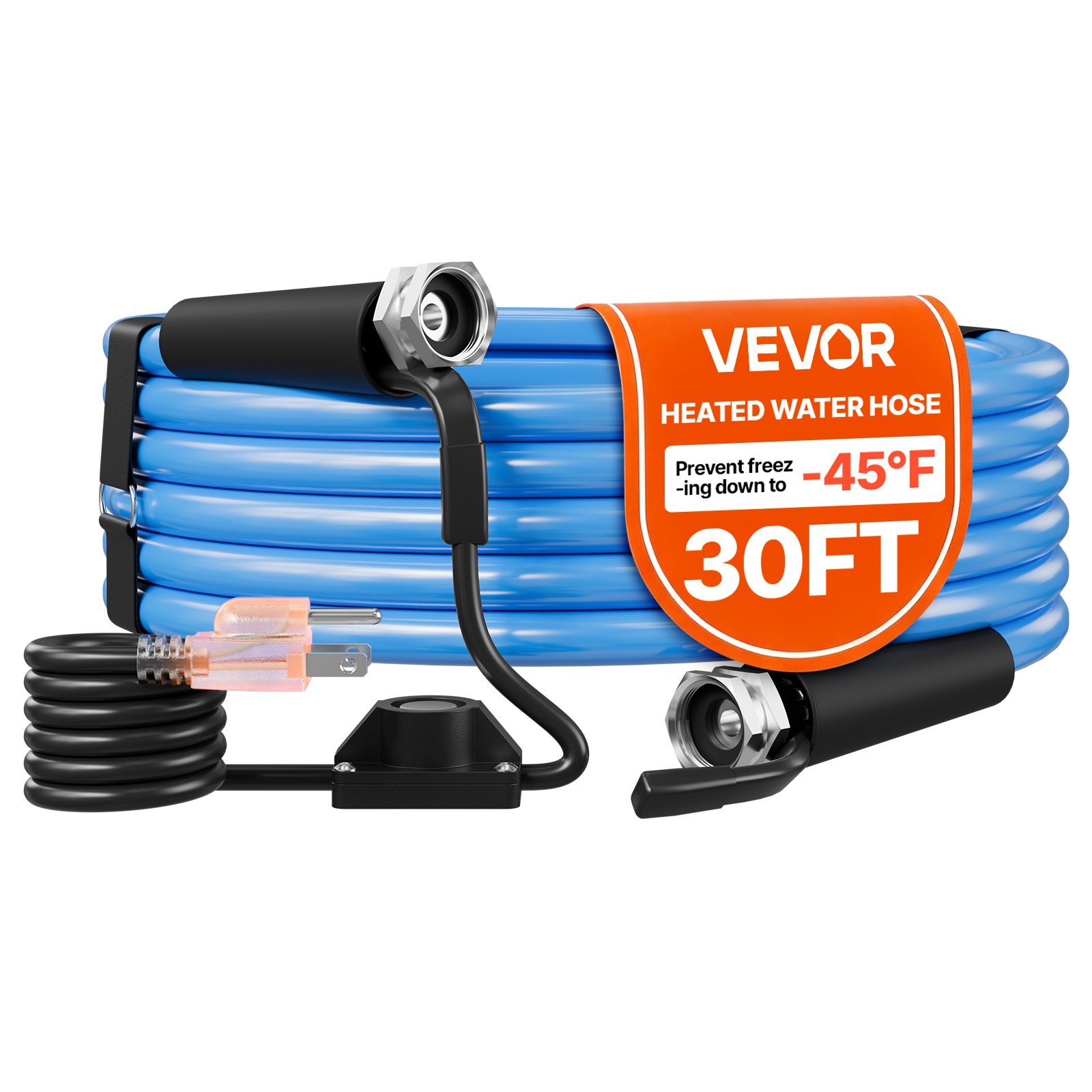 VEVOR 30FT Heated Water Hose for RV Antifreeze to -45°F Drinking Water Hose, 1/2" ID, Smooth Surface, Built-in Thermostat, Freeze & Leak-Proof, Lead and BPA Free, Fast Heating for RV Camping Garden