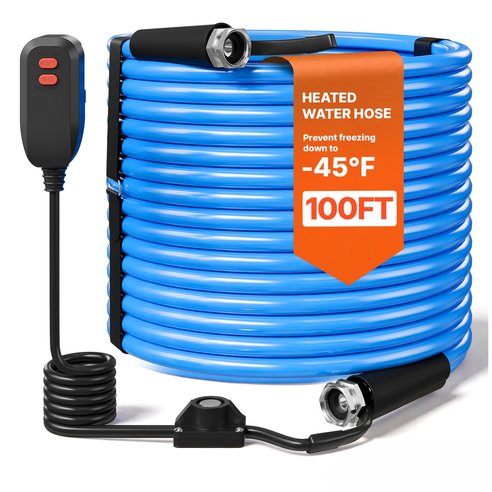 VEVOR 100FT Heated Water Hose for RV -45°F Anti Freeze Drinking Water Hose, 1/2" ID, Smooth Surface, with Leakage Protection GFCI, Built-in Thermostat, Freeze & Leak-Proof, Lead and BPA Free for RVs