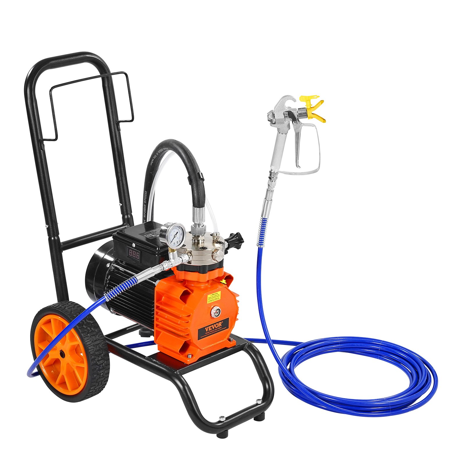 VEVOR Diaphragm Airless Paint Sprayer, 1100 W Efficiency Cart Airless Paint Sprayer, 2000 psi High Pressure Paint Airless Sprayer, with Extension Bar, for Home Interior and Exterior Spraying