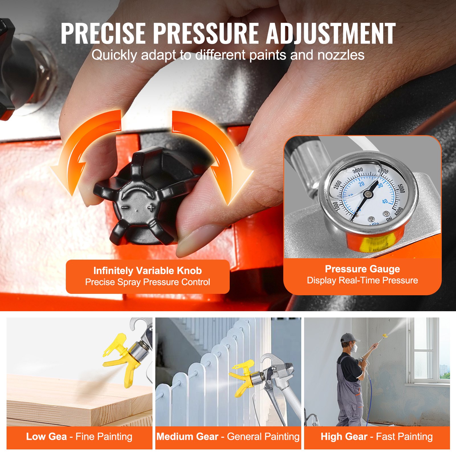 VEVOR Diaphragm Airless Paint Sprayer, 1700 W Efficiency Cart Airless Paint Sprayer, 3000 psi High Pressure Paint Airless Sprayer, with Extension Bar, for Home Interior and Exterior Spraying