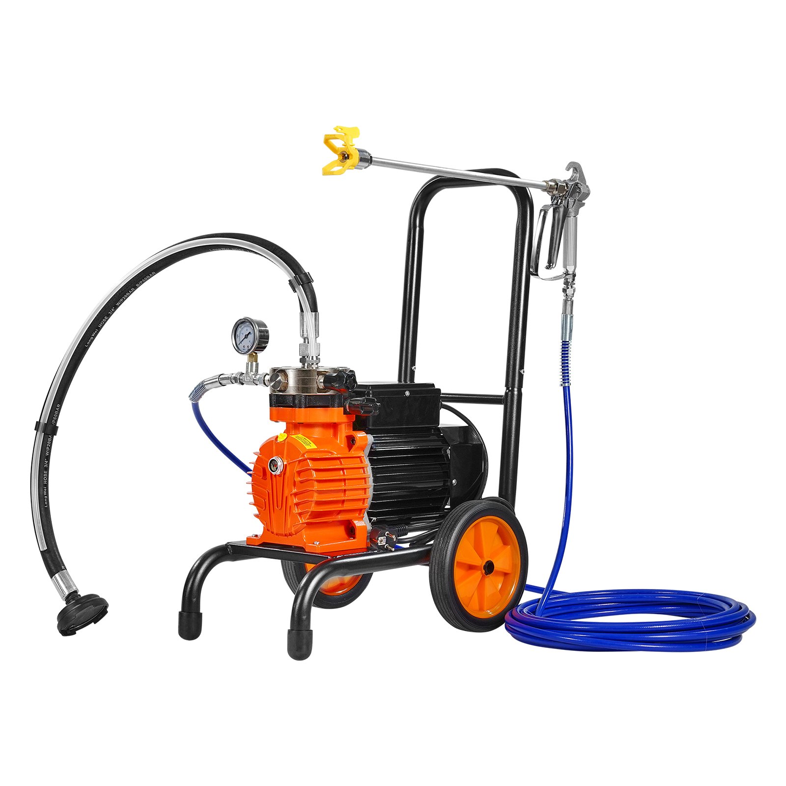 VEVOR Diaphragm Airless Paint Sprayer, 900 W Efficiency Cart Airless Paint Sprayer, 1800 psi High Pressure Paint Airless Sprayer, with Extension Bar, for Home Interior and Exterior Spraying