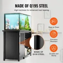 VEVOR Aquarium Stand, 75 Gallon Fish Tank Stand, 52 x 19.7 x 32.3 in Steel and MDF Turtle Tank Stand, 626 lbs Load Capacity, Reptile Tank Stand with Storage Cabinet and Embedded Power Panel, Black