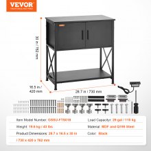 VEVOR Aquarium Stand, 29 Gallon Fish Tank Stand, 28.7 x 16.5 x 30 in Steel and MDF Turtle Tank Stand, 242.5 lbs Load Capacity, Reptile Tank Stand with Storage Cabinet and Embedded Power Panel, Black