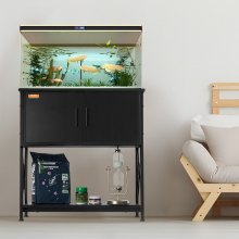 VEVOR Aquarium Stand, 29 Gallon Fish Tank Stand, 28,7 x 16,5 x 30 i stål og MDF Turtle Tank Stand, 242,5 lbs belastningskapacitet, Reptil Tank Stand med opbevaringsskab og indbygget strømpanel, sort