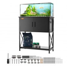 VEVOR Aquarium Stand, 29 Gallon Fish Tank Stand, 28,7 x 16,5 x 30 i stål og MDF Turtle Tank Stand, 242,5 lbs belastningskapacitet, Reptil Tank Stand med opbevaringsskab og indbygget strømpanel, sort