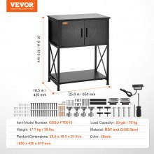 VEVOR Aquarium Stand, 20 Gallon Fish Tank Stand, 25.6 x 16.5 x 31.9 in Steel and MDF Turtle Tank Stand, 167.6 lbs Load Capacity, Reptile Tank Stand with Storage Cabinet and Embedded Power Panel, Black