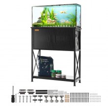 Support d'aquarium VEVOR, support d'aquarium de 20 gallons, support d'aquarium pour tortues en acier et MDF de 25,6 x 16,5 x 31,9 pouces, capacité de charge de 167,6 lb, support d'aquarium pour reptiles avec armoire de rangement et panneau d'alimentation intégré, noir