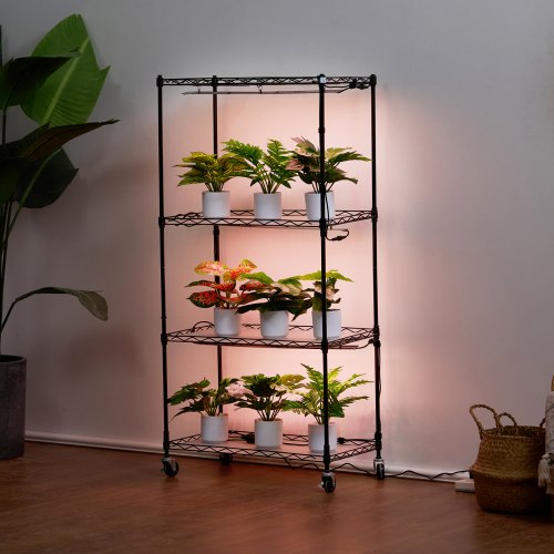 VEVOR 4-tier Metal Plant Stand With 45w Full Spectrum Grow Light 3 Modes Timer Wheels For Indoor Seed Starting