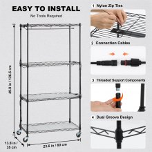 VEVOR Plant Stand with Grow Lights 4 Tiers 45W 49.8" Tall Plant Grow Shelf