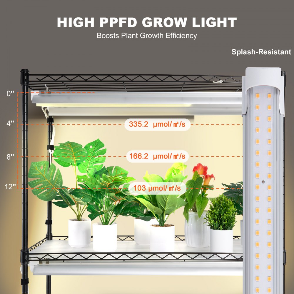 VEVOR Plant Stand with Grow Light, 4 Tiers, 180W Indoor Grow Light Shelf  3 Spectrum Lights Modes Metal Plant Shelf with Timer Garden Plant Grow Rack for Seed Starting 35.4" L  x 13.8" W x 59.1" H