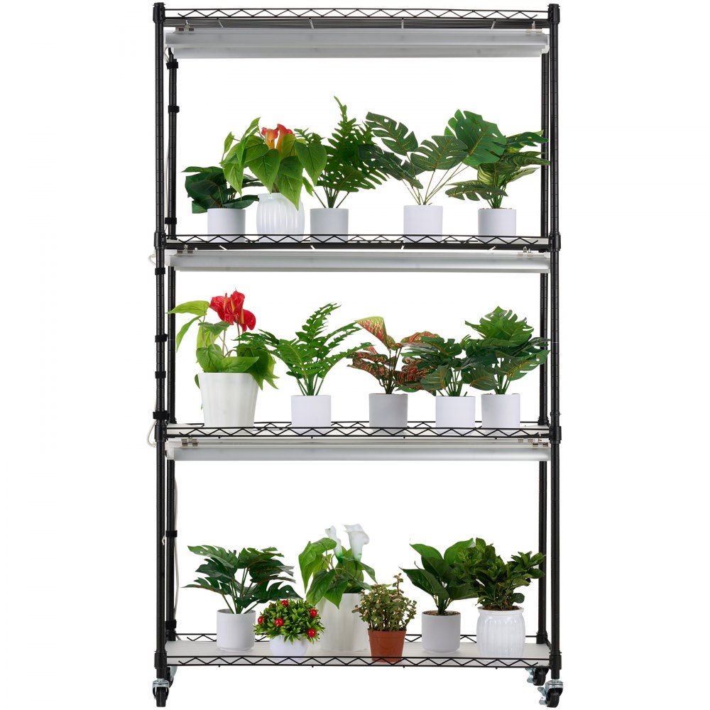 VEVOR Indoor Greenhouse with Grow Light, 4 Tiers, 180W LED Grow Light Shelf with Waterproof Cover & Timer, 3 Spectrum Light Portable Greenhouse Cabinet Plant Stand for Seed Starting 90 x 35 x150 cm