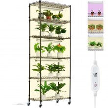 VEVOR Plant Stand with Grow Light, 6-Tier Large Tall Plant Shelf with 150W Full Spectrum Grow Light, 3 Mode LED Plant Light with Timer and Wheel for Seed Starting 29.5" L x 13.8" W x 70.9" H