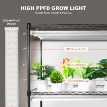 VEVOR DIY Plant Stand with Grow Light, 6-Tier Large Tall Plant Shelf with 192W 5000K Full Spectrum Grow Lights, Indoor Grow Light Shelf with Wheels for Seed Starting 29.5" L x 13.8" W x 70.9" H