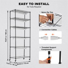 VEVOR DIY Plant Stand with Grow Light, 6-Tier Large Tall Plant Shelf with 192W 5000K Full Spectrum Grow Lights, Indoor Grow Light Shelf with Wheels for Seed Starting 29.5" L x 13.8" W x 70.9" H