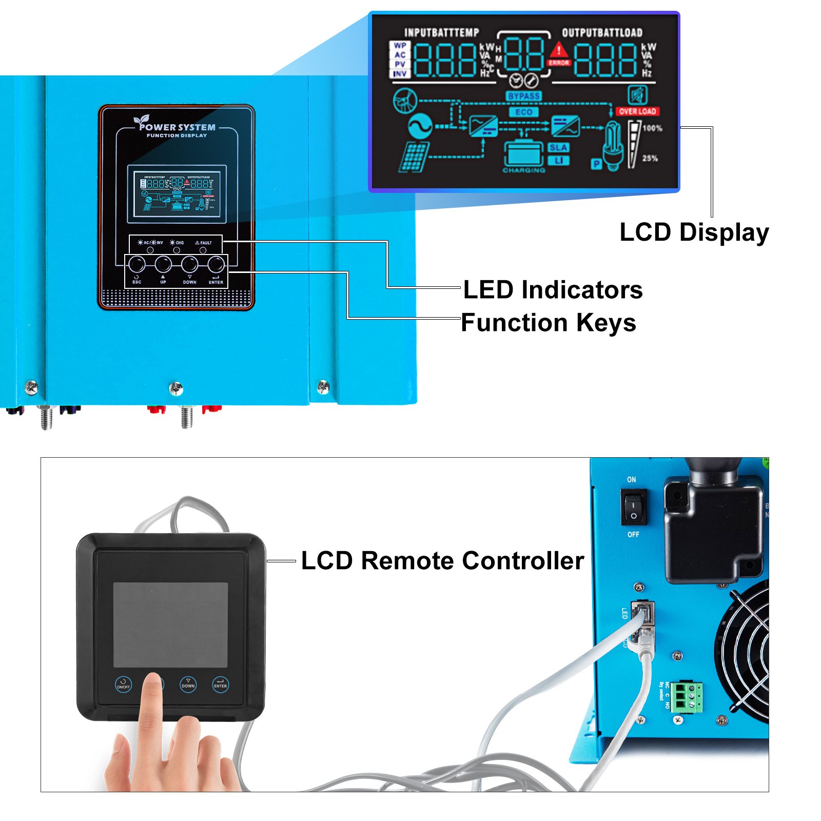 VEVOR 3000W Peak 9000W 12V Pure Sine Wave Power Inverter 80A Charger MPPT Solar