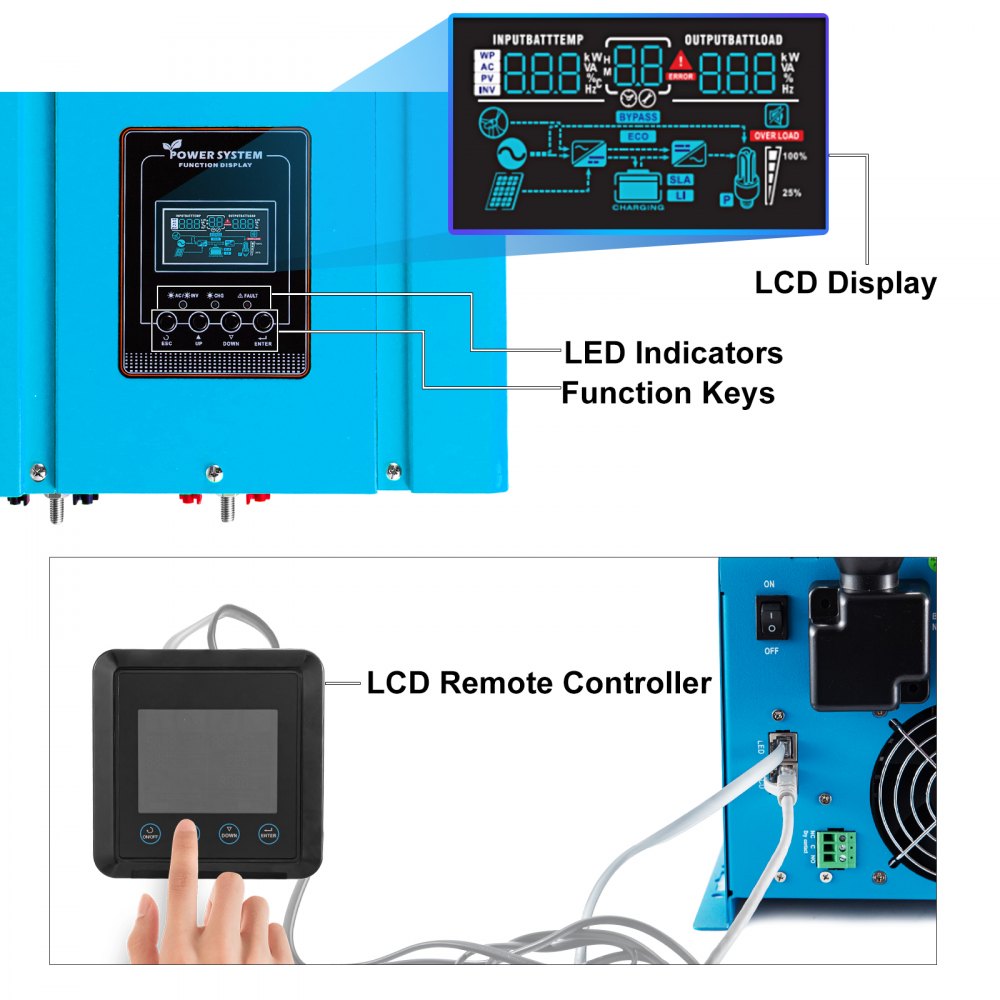 VEVOR 3000W Peak 9000W 24V Pure Sine Wave Power Inverter 80A Charger MPPT Solar