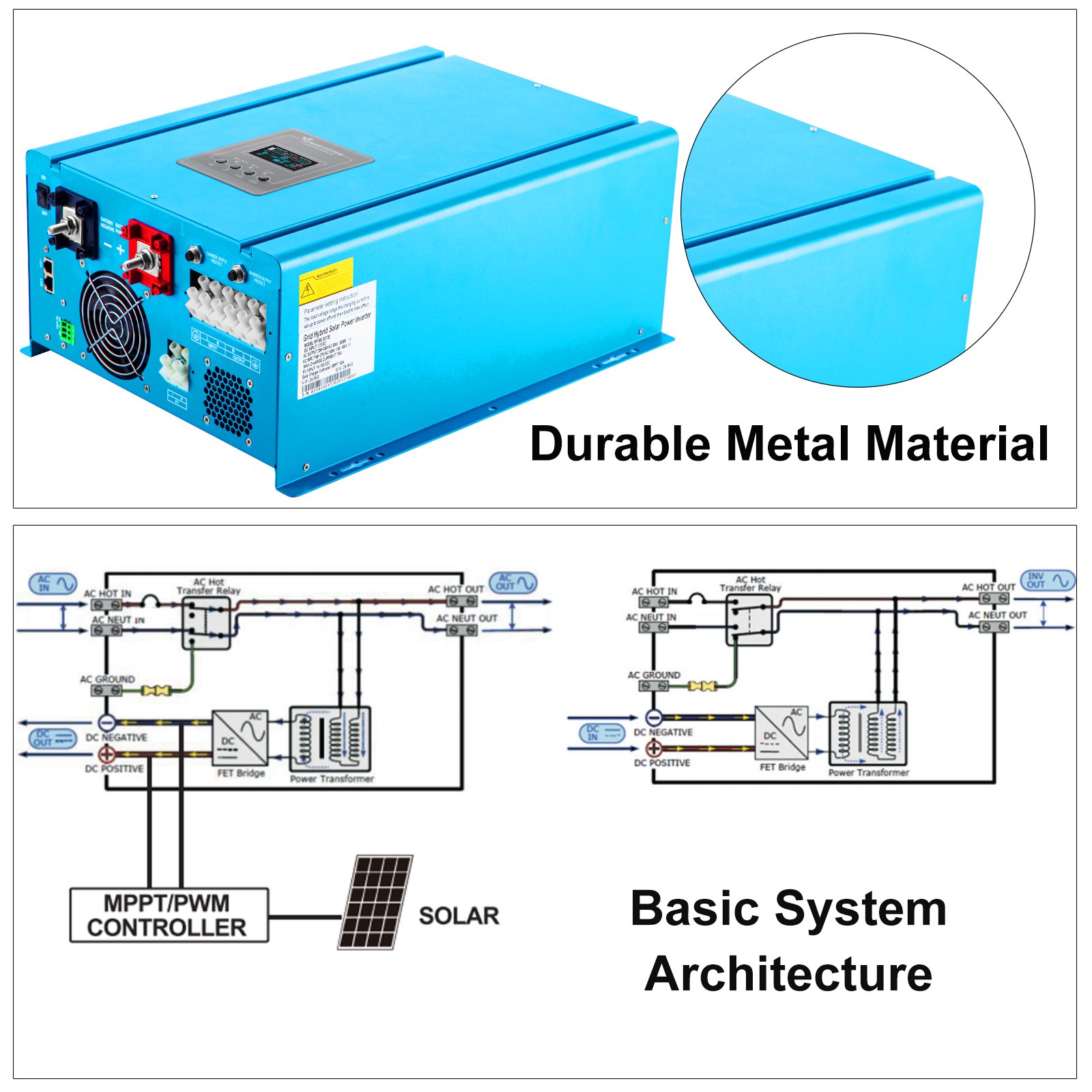 VEVOR 3000W Peak 9000W 24V Pure Sine Wave Power Inverter 80A Charger MPPT Solar