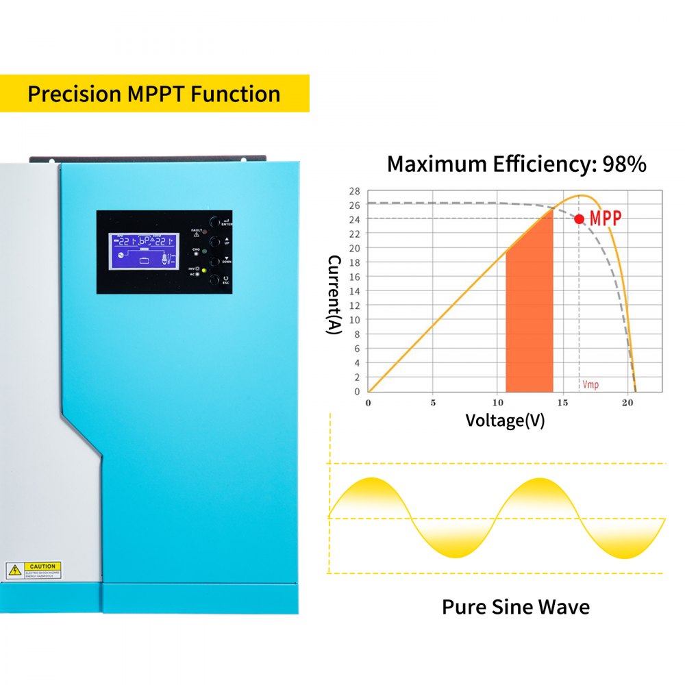 VEVOR 3500W Hybrid Solar Inverter 24V 230VAC MPPT 100A Solar Charger Controller
