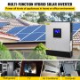 Inversor solar híbrido VEVOR, 3KVA 2400W, inversor fuera de la red de onda sinusoidal pura, inversor multifunción de 24 VCC a 110 VCA con controlador de carga solar PWM de 50 A incorporado, soporte para utilidad/generador/energía solar
