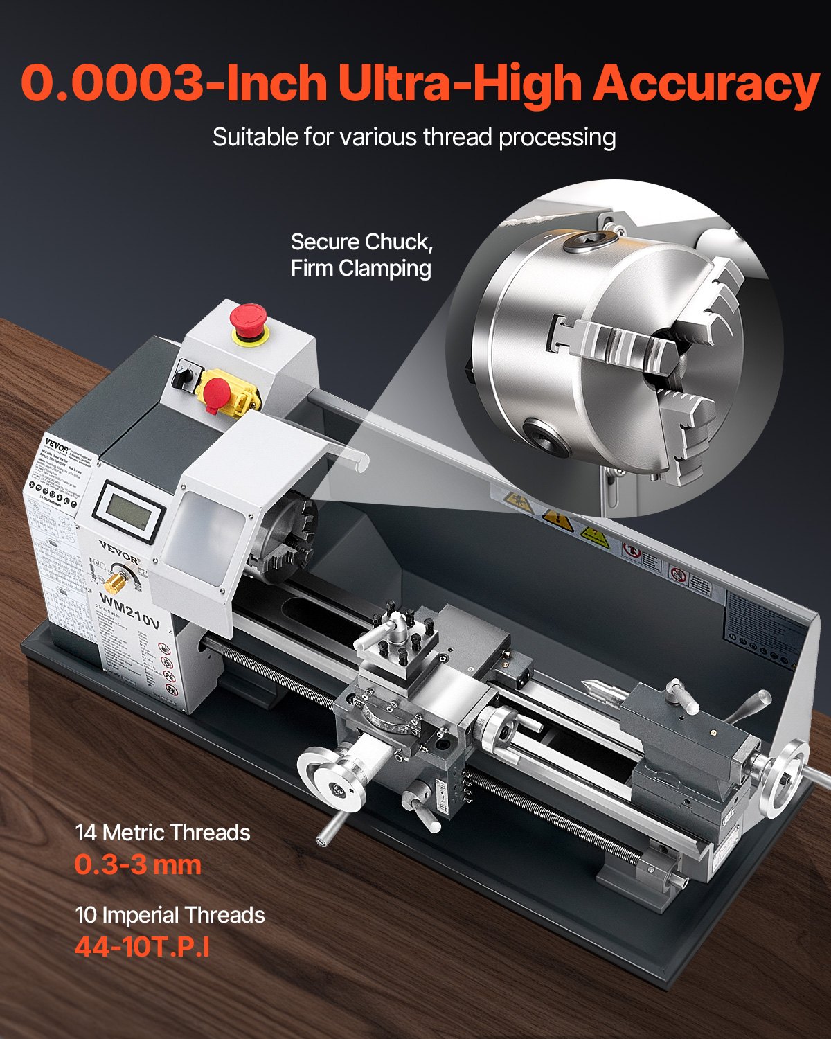 VEVOR Metal Lathe, 203 x 406 mm(8 x 16 in), 550W Benchtop Lathe Machine, 0-2500 RPM Variable Speed, with 0.0076 mm(0.0003 in) Spindle Accuracy Metal Gear, for Processing Precision Parts Imperial/Metric Thread Soft Metals Wood