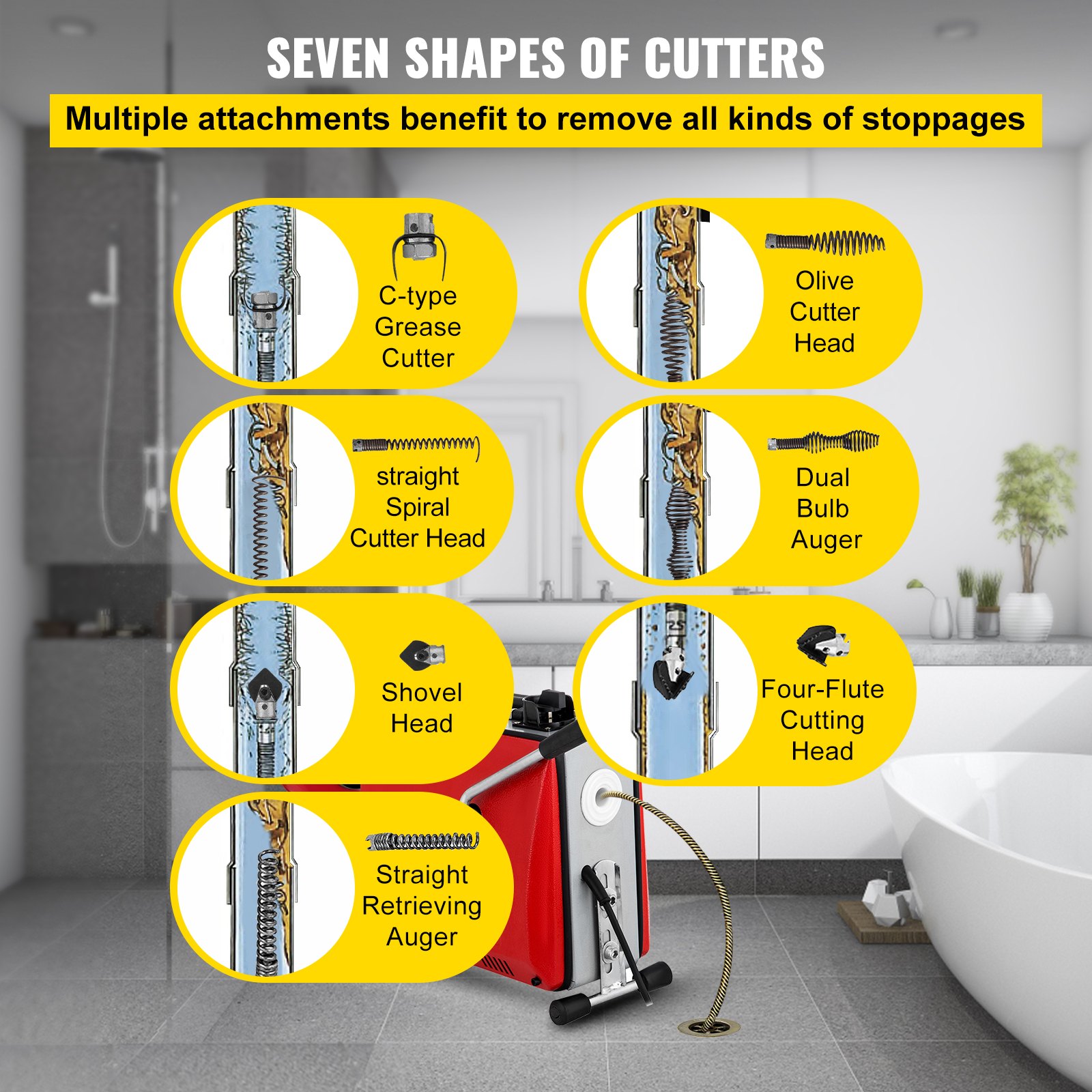 VEVOR Drain Auger 220 V Pipe Cleaning Machine 390 W Pipe Cleaner 32 mm to 100 mm Drain Clean Pipe Cleaning Device for Sewer Bathtub